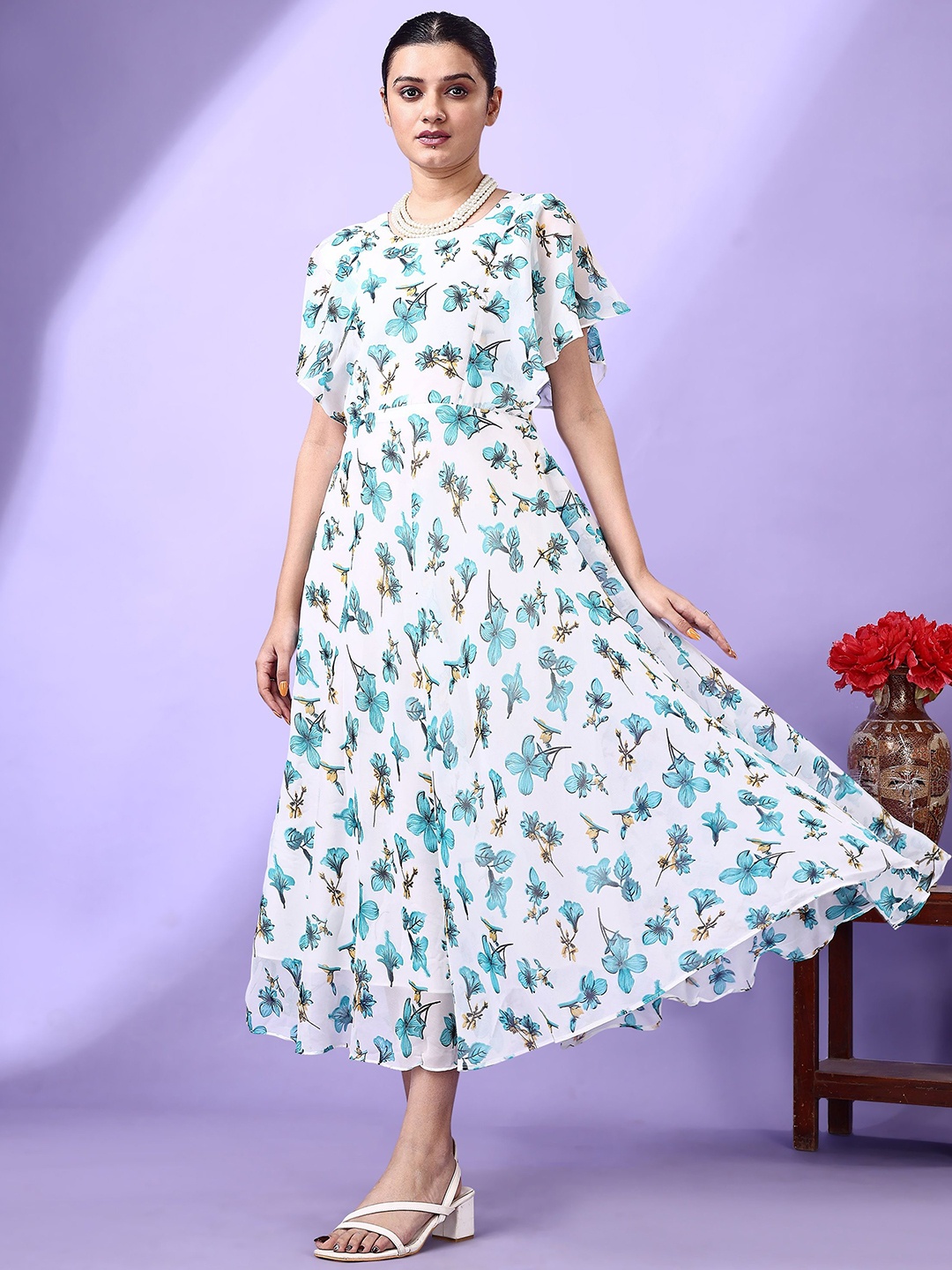 

Fashion2wear Women Floral Printed Fit and Flare Maxi Dress, White