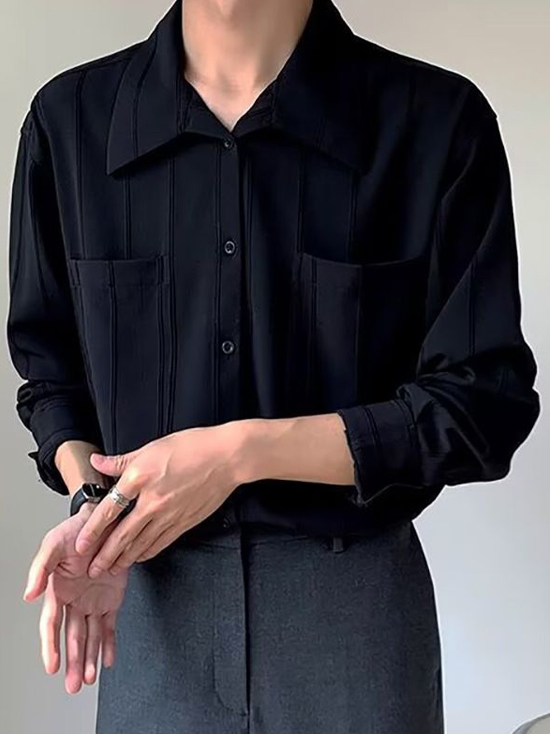 

StyleCast x Revolte Men Opaque Casual Shirt, Black