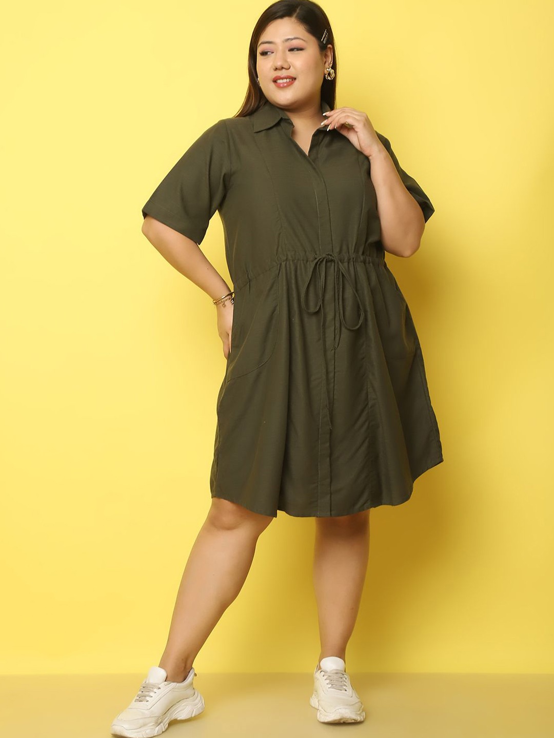 

theRebelinme Plus Size Linen A-Line Dress, Olive