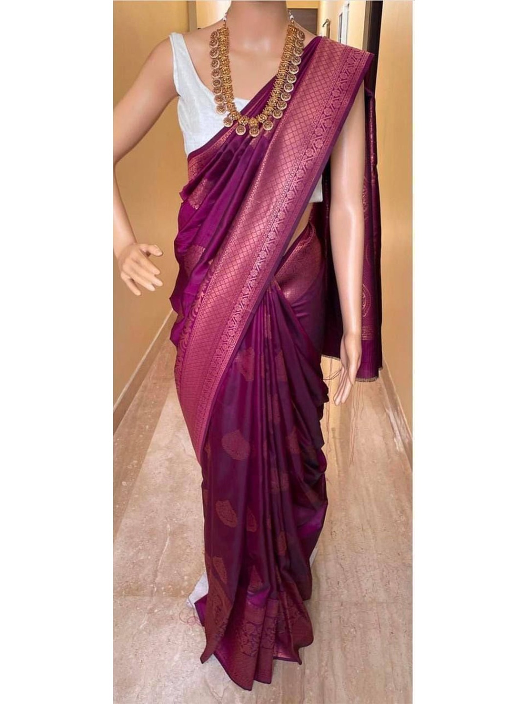 

bansari textiles Woven Design Zari Kanjeevaram Saree, Purple