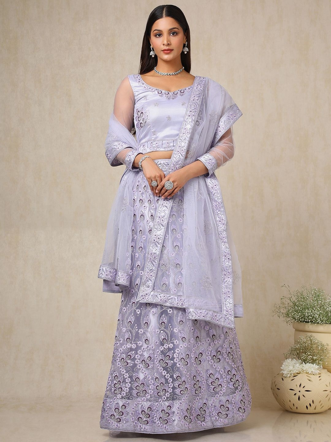 

Soch Embellished Beads and Stones Unstitched Lehenga & Blouse With Dupatta, Lavender