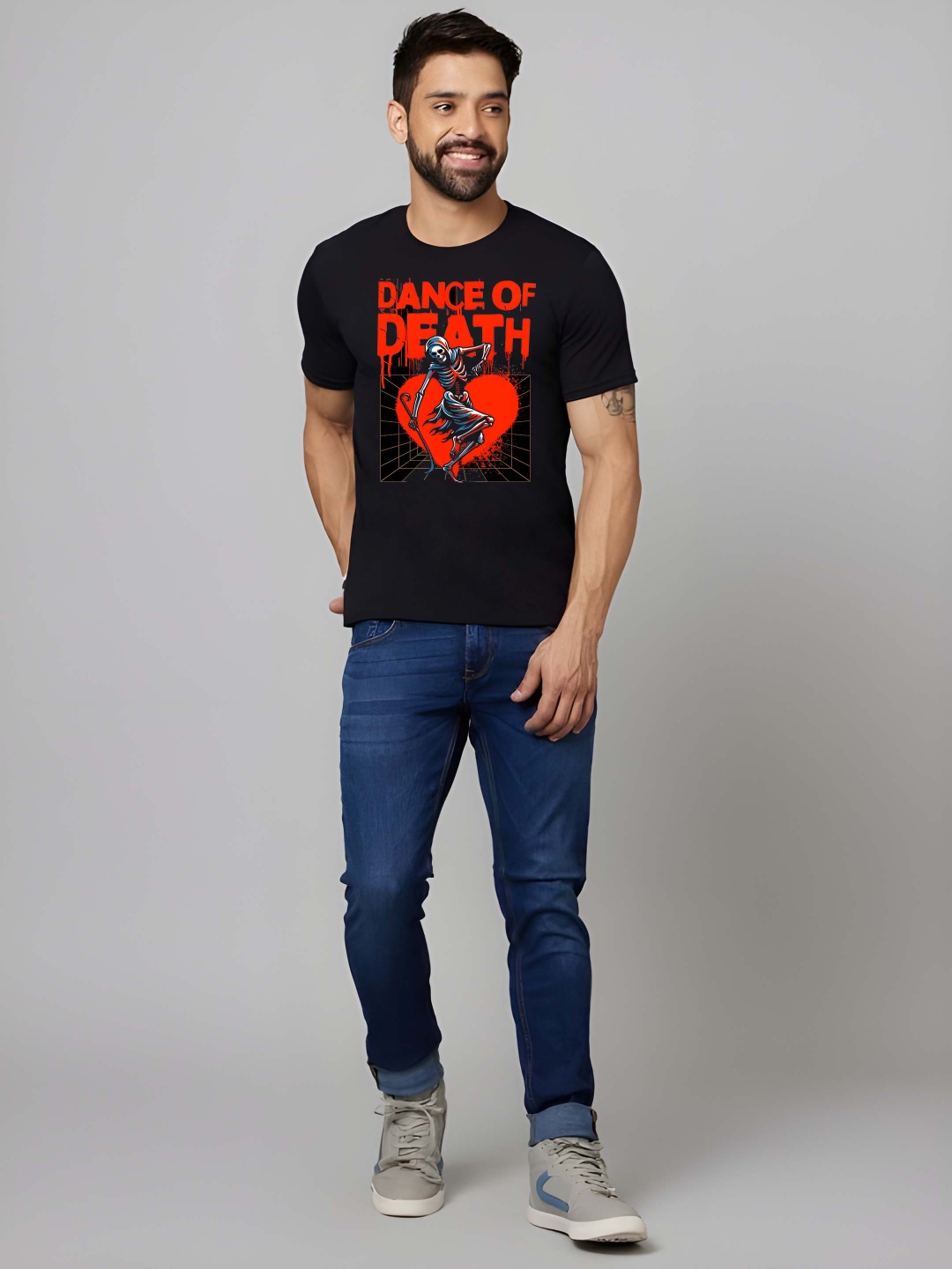 

Krimmple Men Drop-Shoulder Sleeves Pure Cotton T-shirt, Black