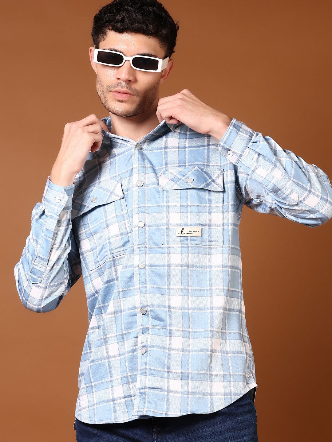 

V-Mart Men Opaque Checked Casual Shirt, Blue