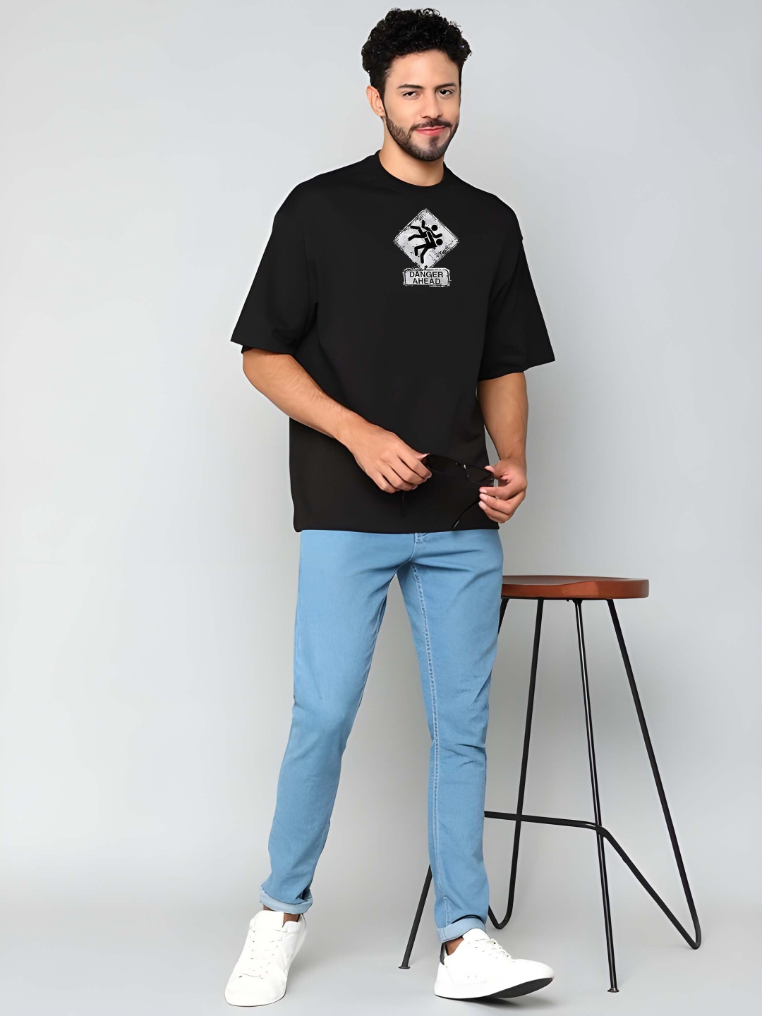 

BOWLIFESTYLE Men Drop-Shoulder Sleeves Pure Cotton T-shirt, Black