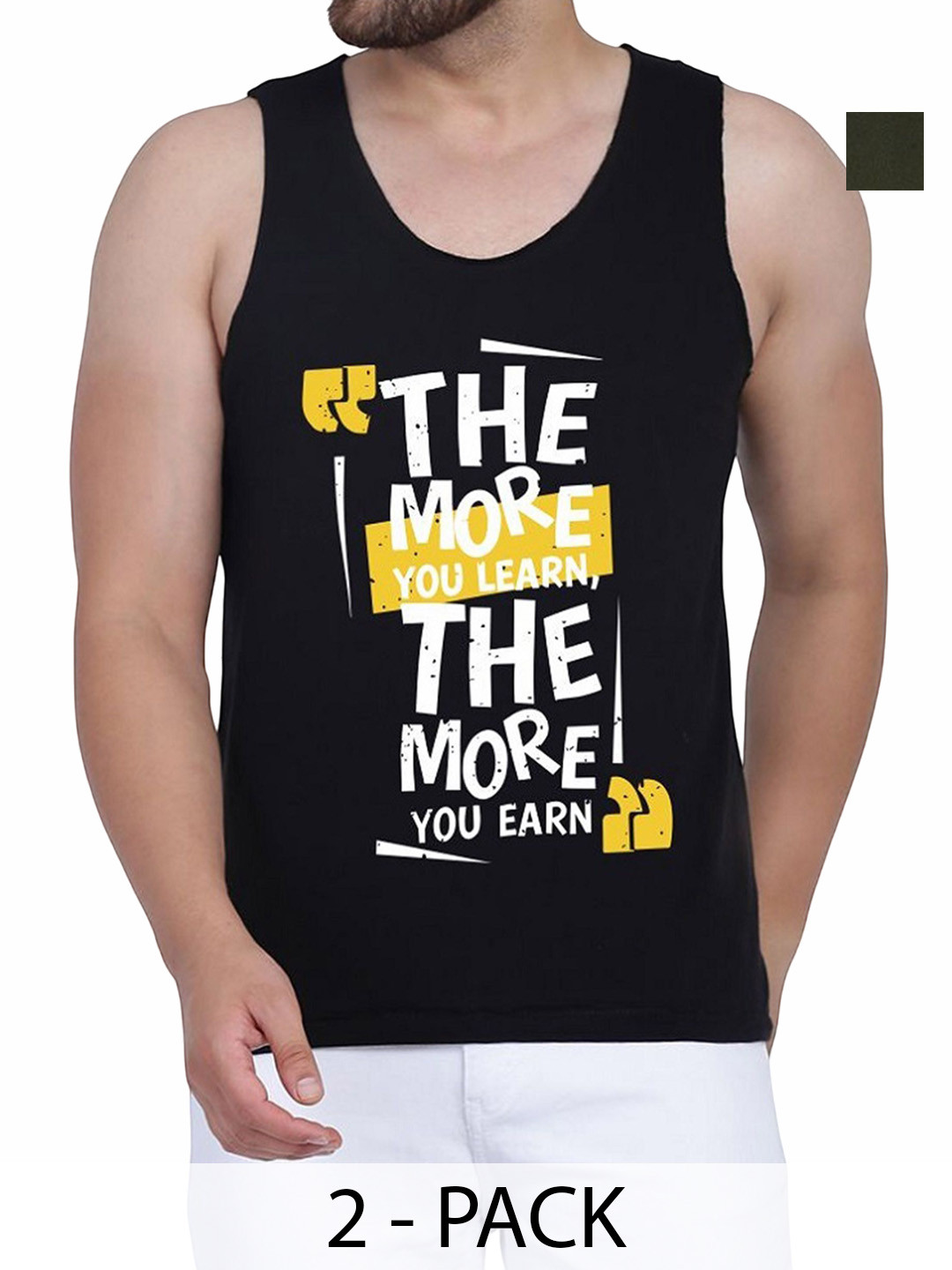 

Woostro Pack Of 2 Printed Cotton Gym Vests RS26 CMB (MORE BLACK) (MORE OLIVE)