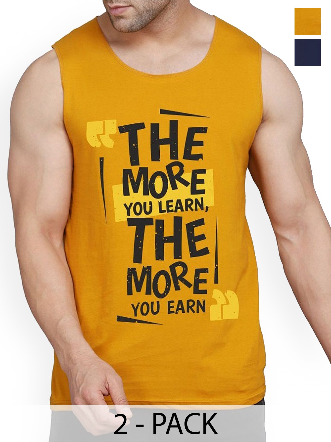 

WOOSTRO Men Pack Of 2 Printed Combed Cotton Innerwear Gym Vests, Navy blue