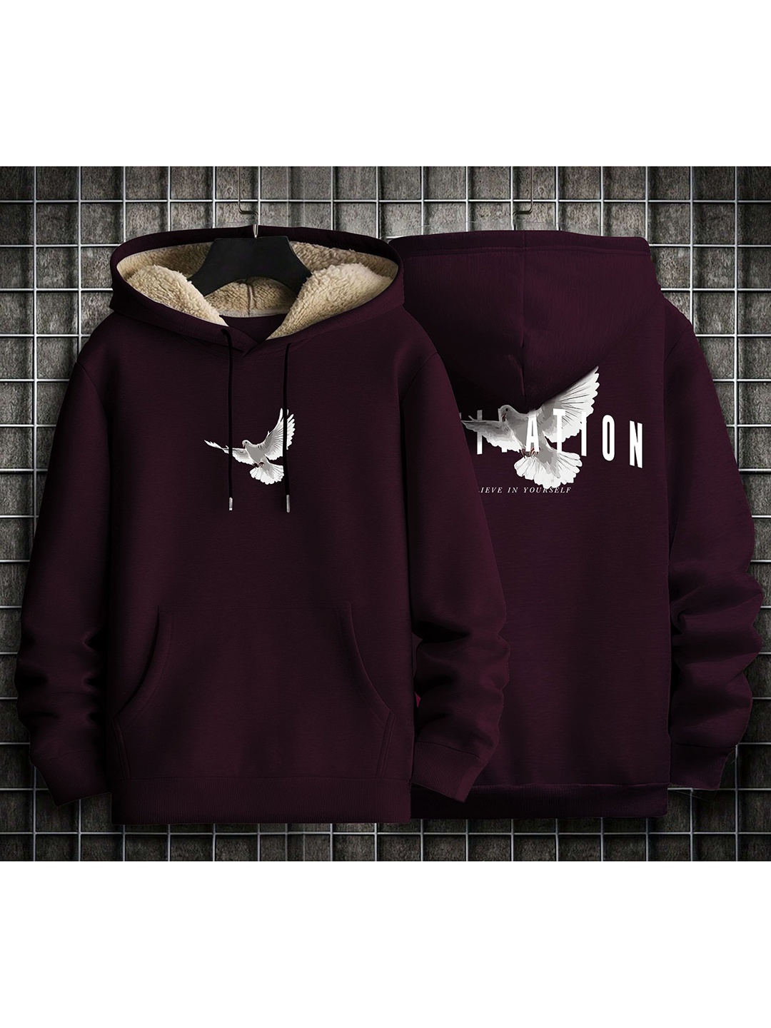 

TOGS & TERRE Women Printed Hooded Sweatshirt, Maroon