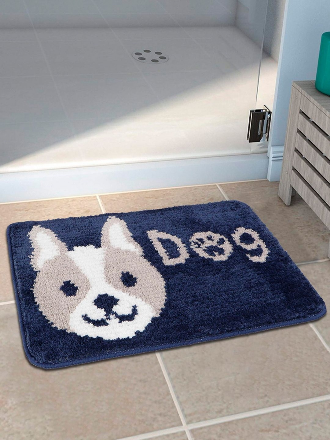 

HOKIPO Blue & Beige Self Design Microfibre 1800 GSM Bath Rug