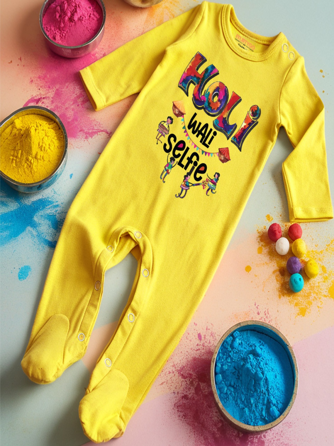 

FFLIRTYGO Infants Holi Printed Cotton Sleepsuit, Yellow