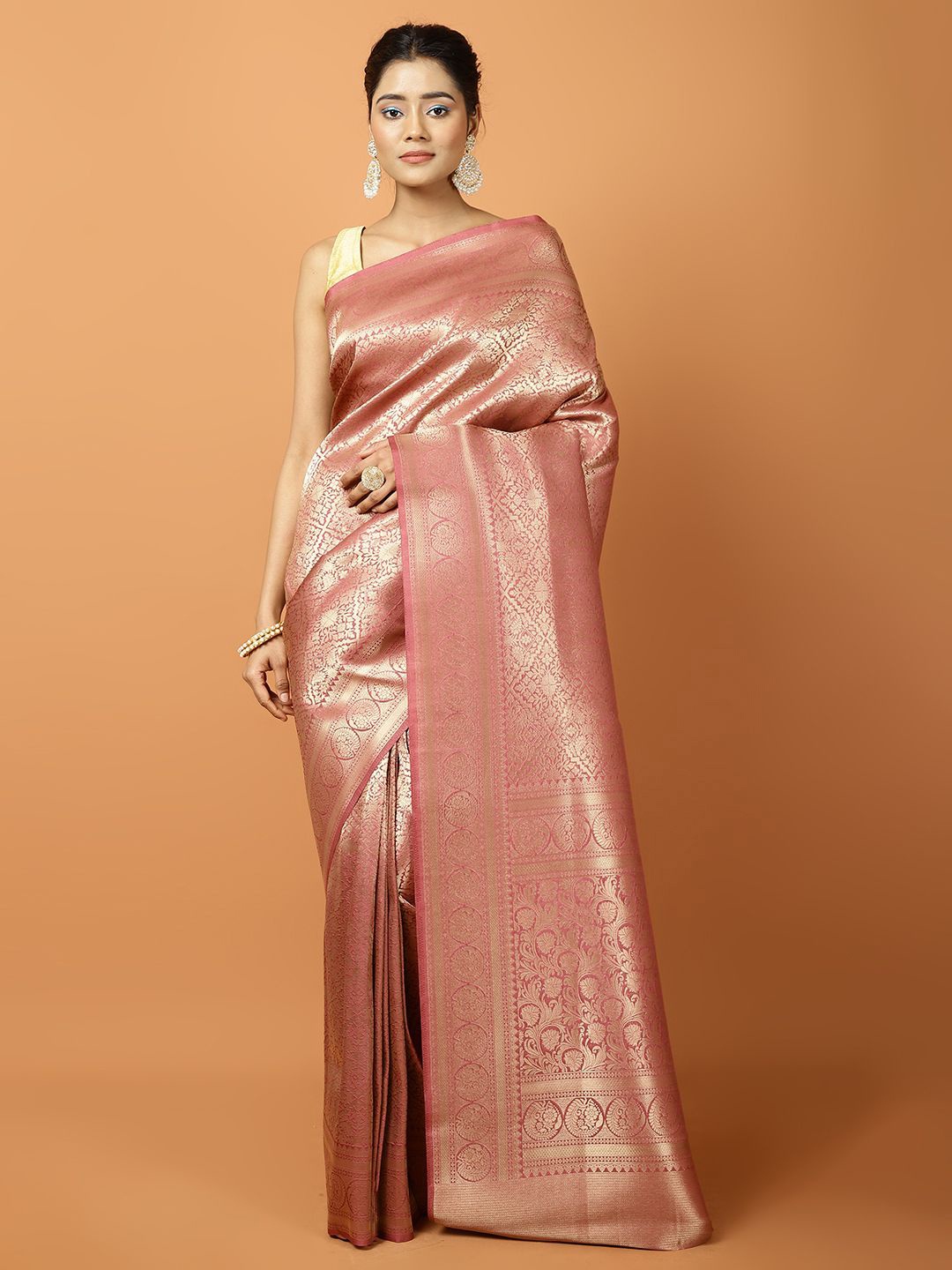 

Meena Bazaar Woven Design Zari Art Silk Banarasi Saree, Pink