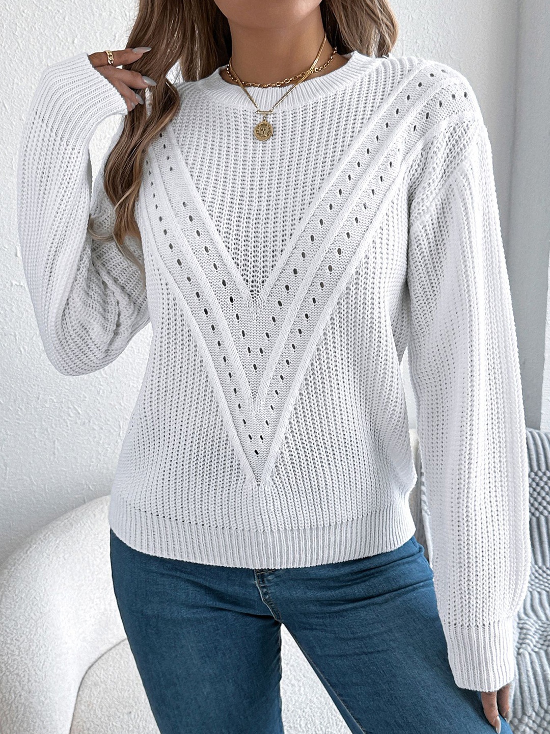 

StyleCast x Revolte Women Cable Knit Pullover, White