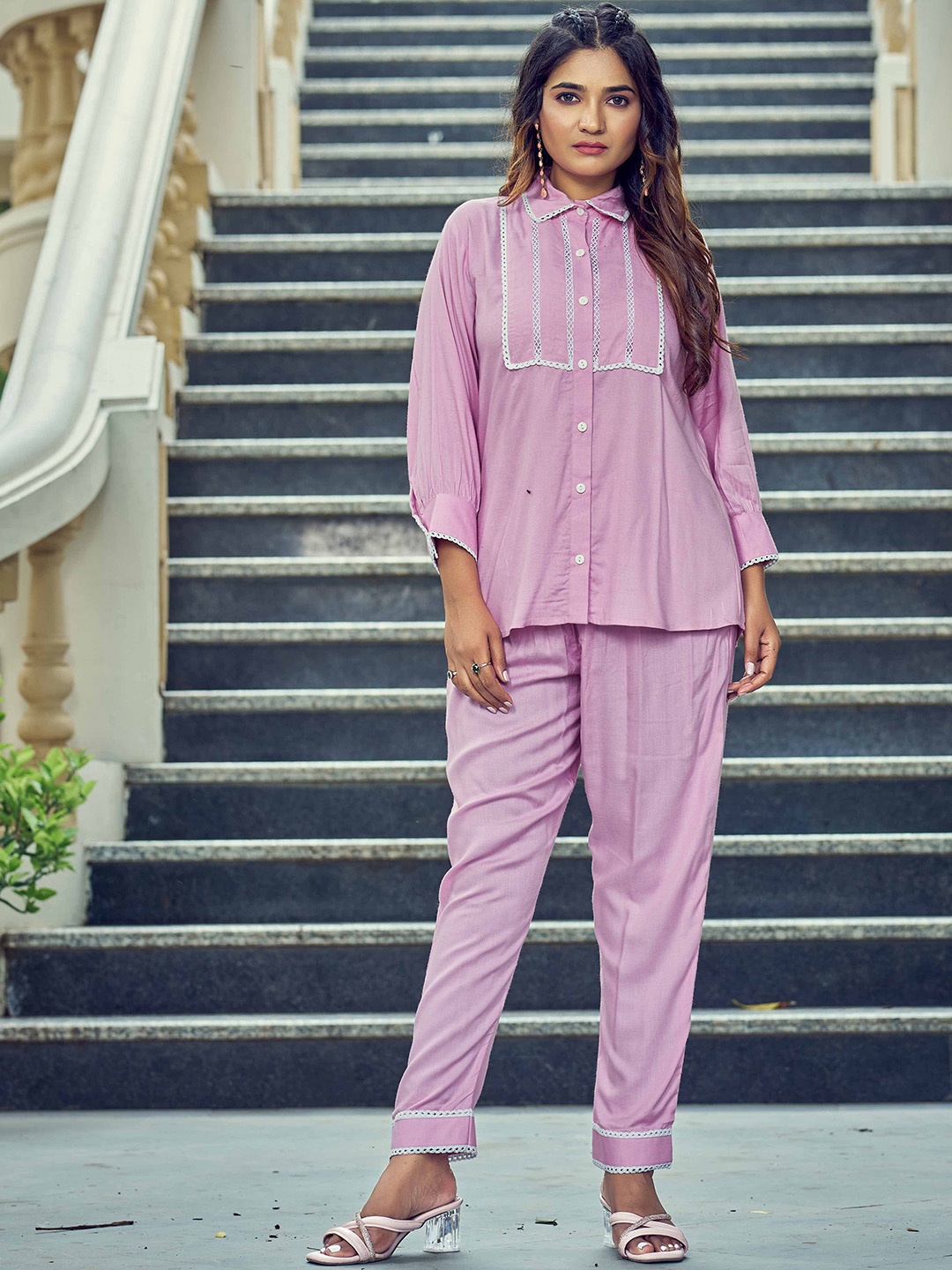 

Moda Rapido Shirt Collar Yoke Design Shirt And Trouser, Pink