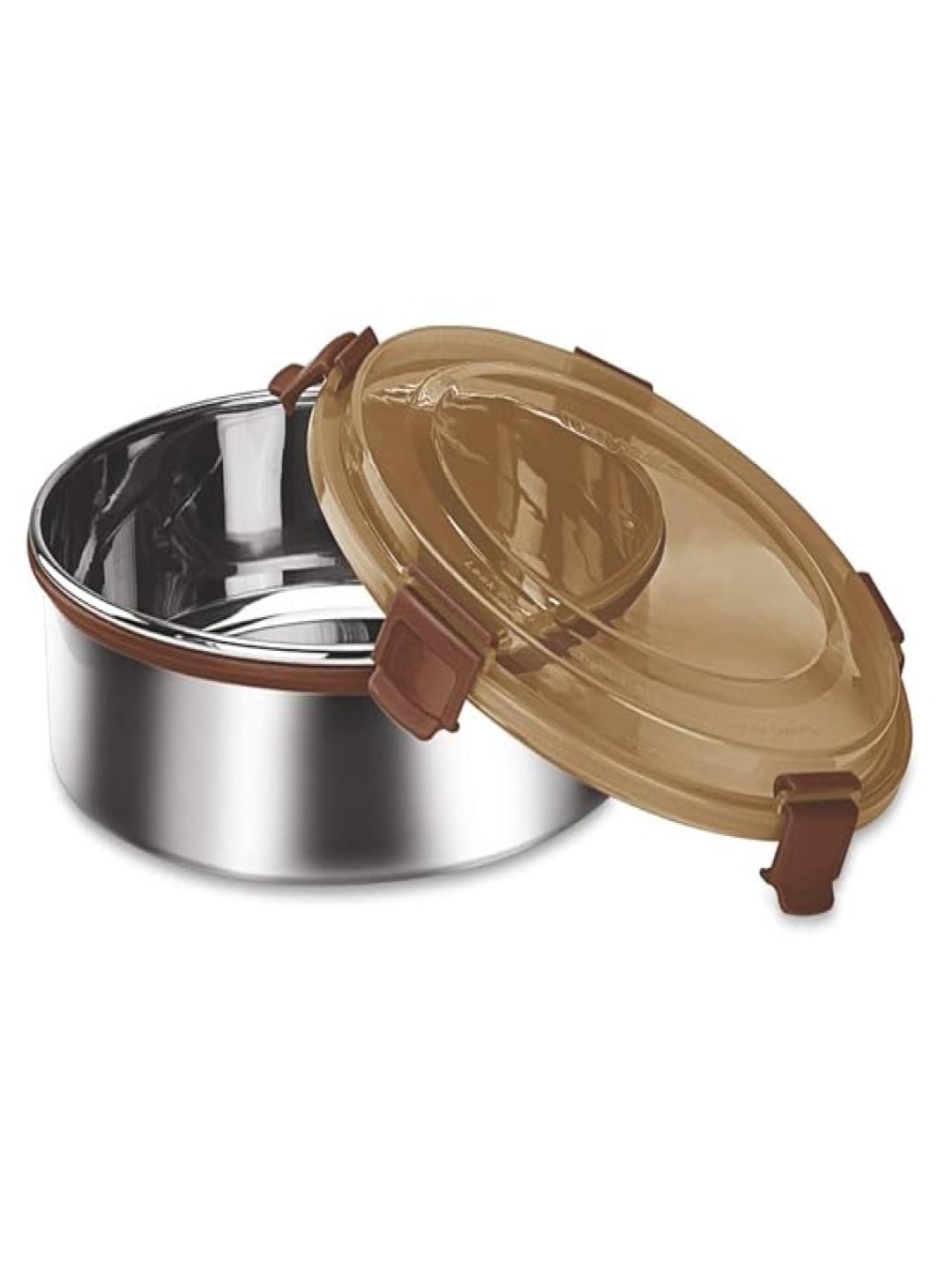 

Nayasa Brown Aqua Lock Round Stainless Steel Airtight Leakproof Lunchbox- 2100 ml