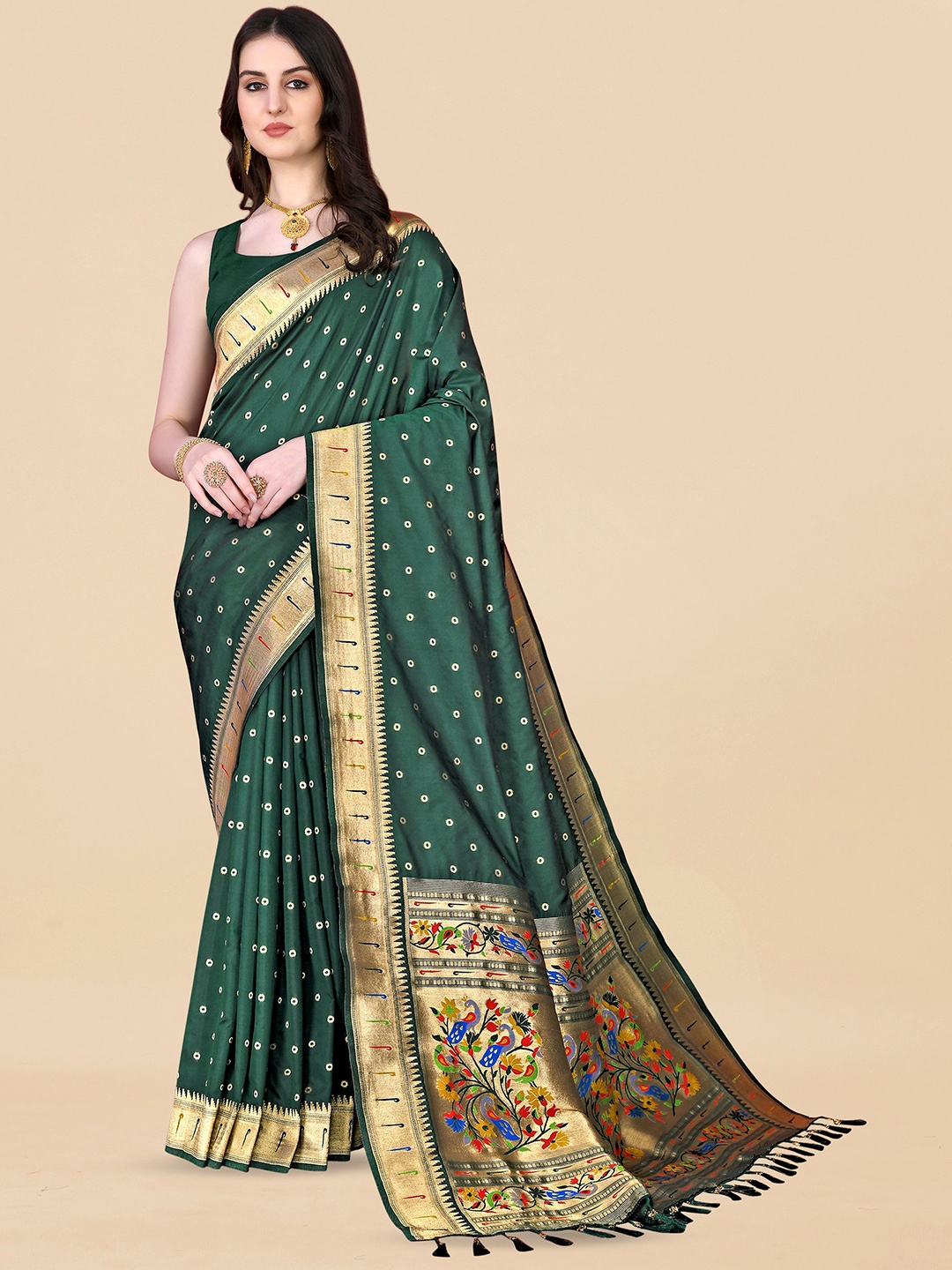 

bansari textiles Woven Design Zari Banarasi Saree, Green