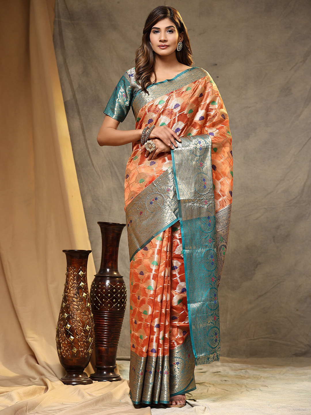 

bansari textiles Woven Design Patola Saree, Orange