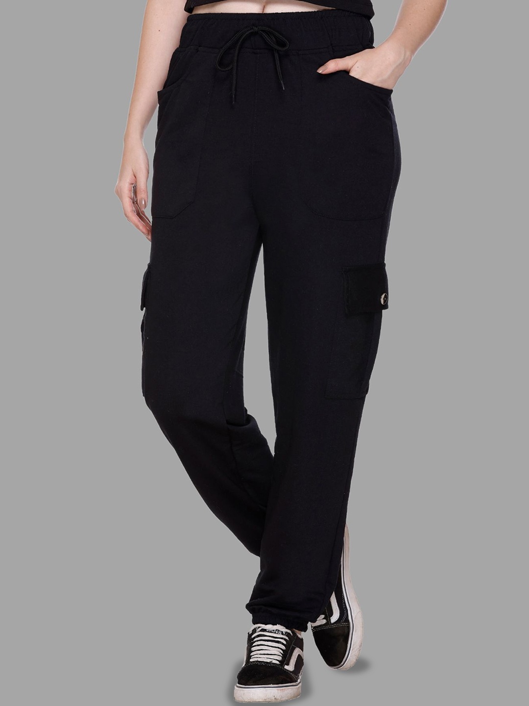 

White Moon Women Mid Rise Cotton Track Pants, Black