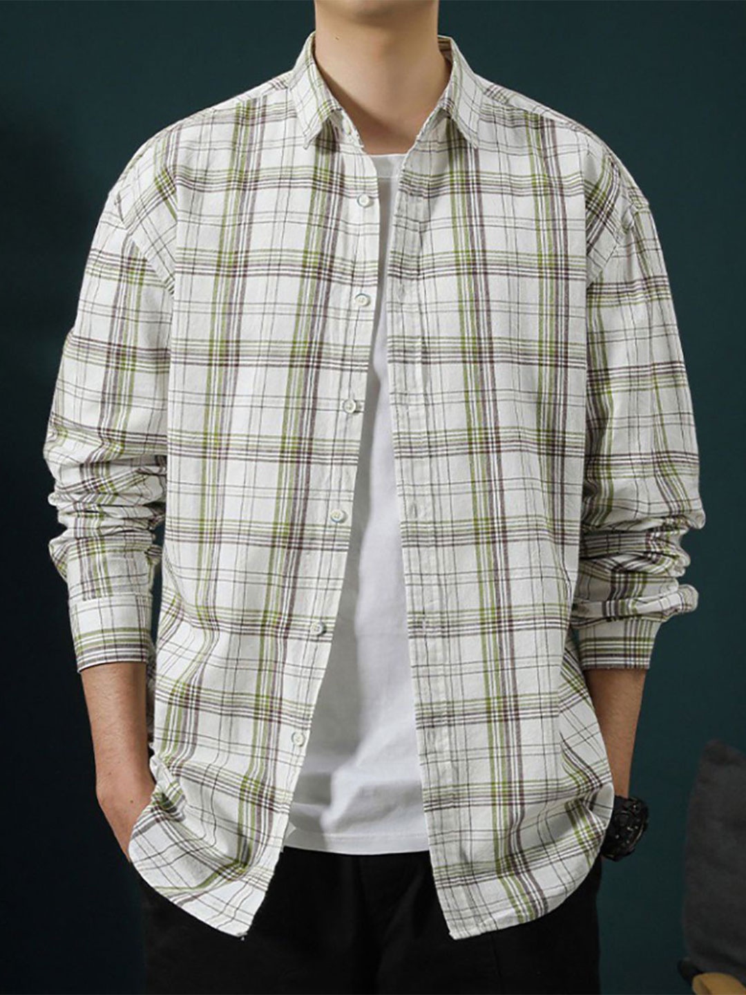 

StyleCast x Revolte Men Gingham Checks Opaque Checked Casual Shirt, Green