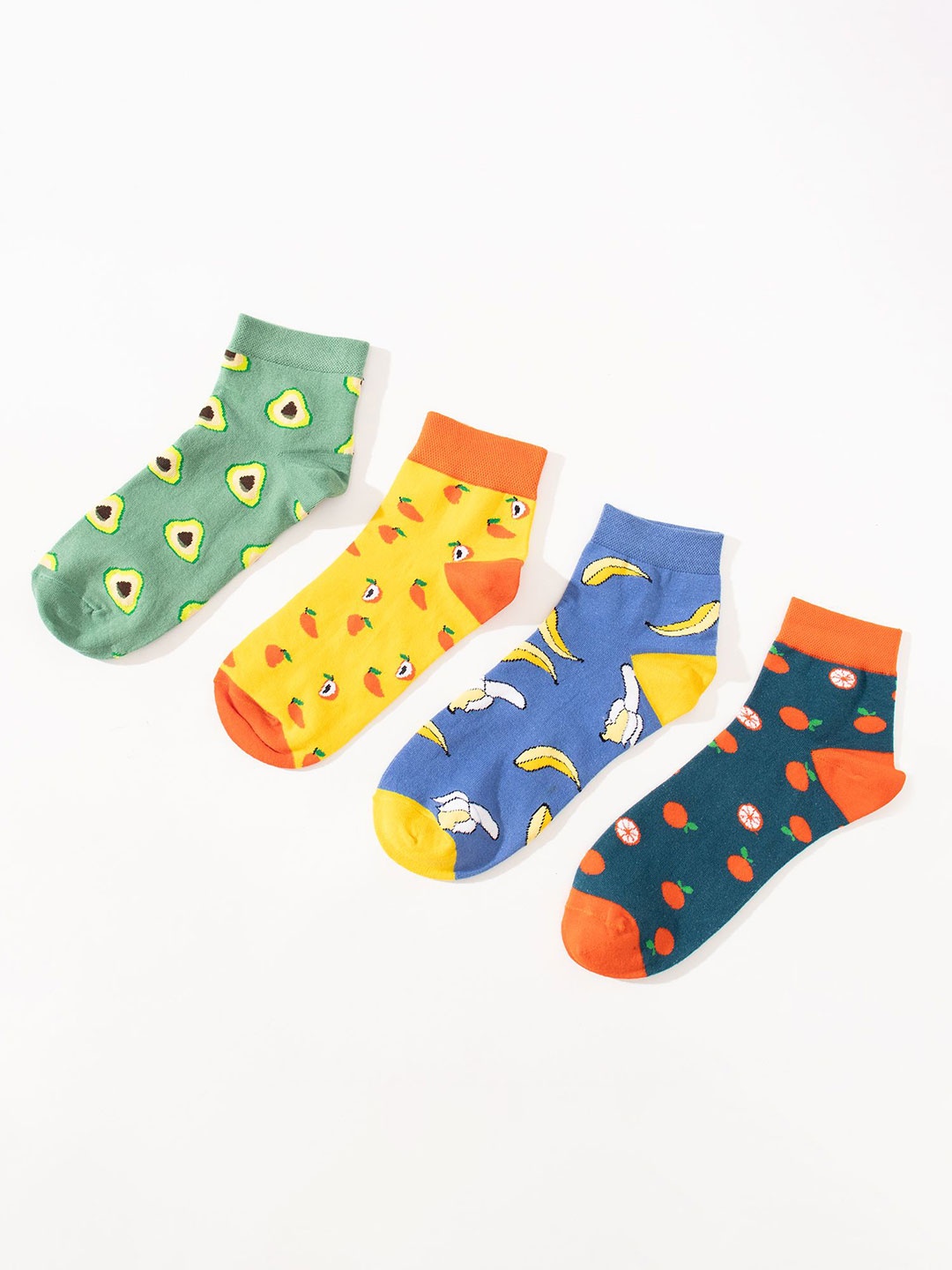 

Thela Gaadi Unisex Pack Of 4 Patterned Ankle-Length Socks, Orange