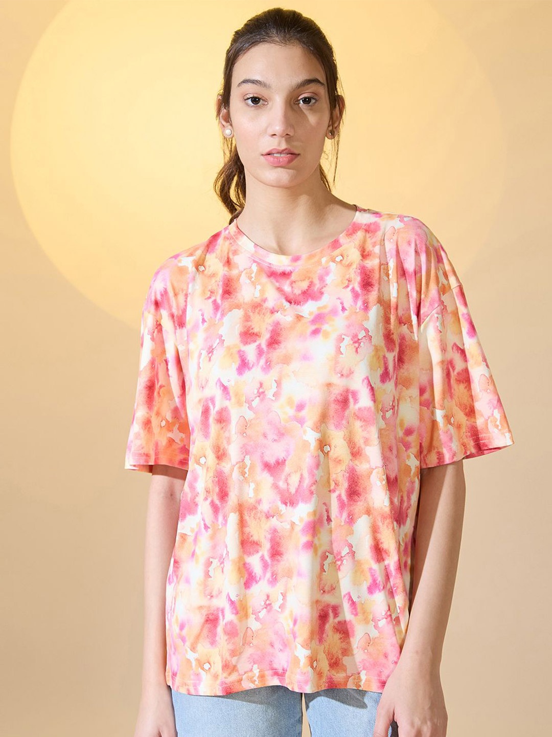 

DressBerry Women Tie and Dye Extended Sleeves Top, Peach