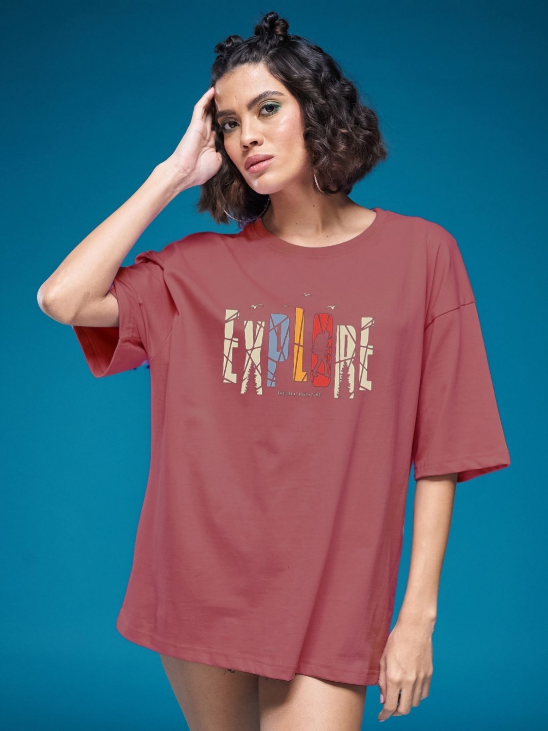 

SMARTEES Women Typography Printed Round Neck Cotton Oversized T-shirt, Mauve
