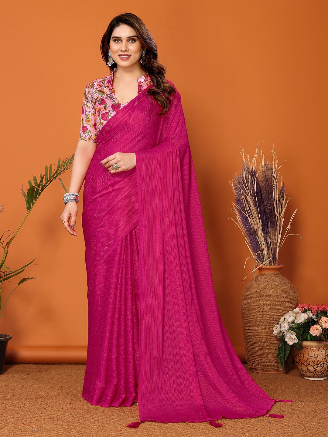 

Munir Striped Silk Blend Saree, Purple