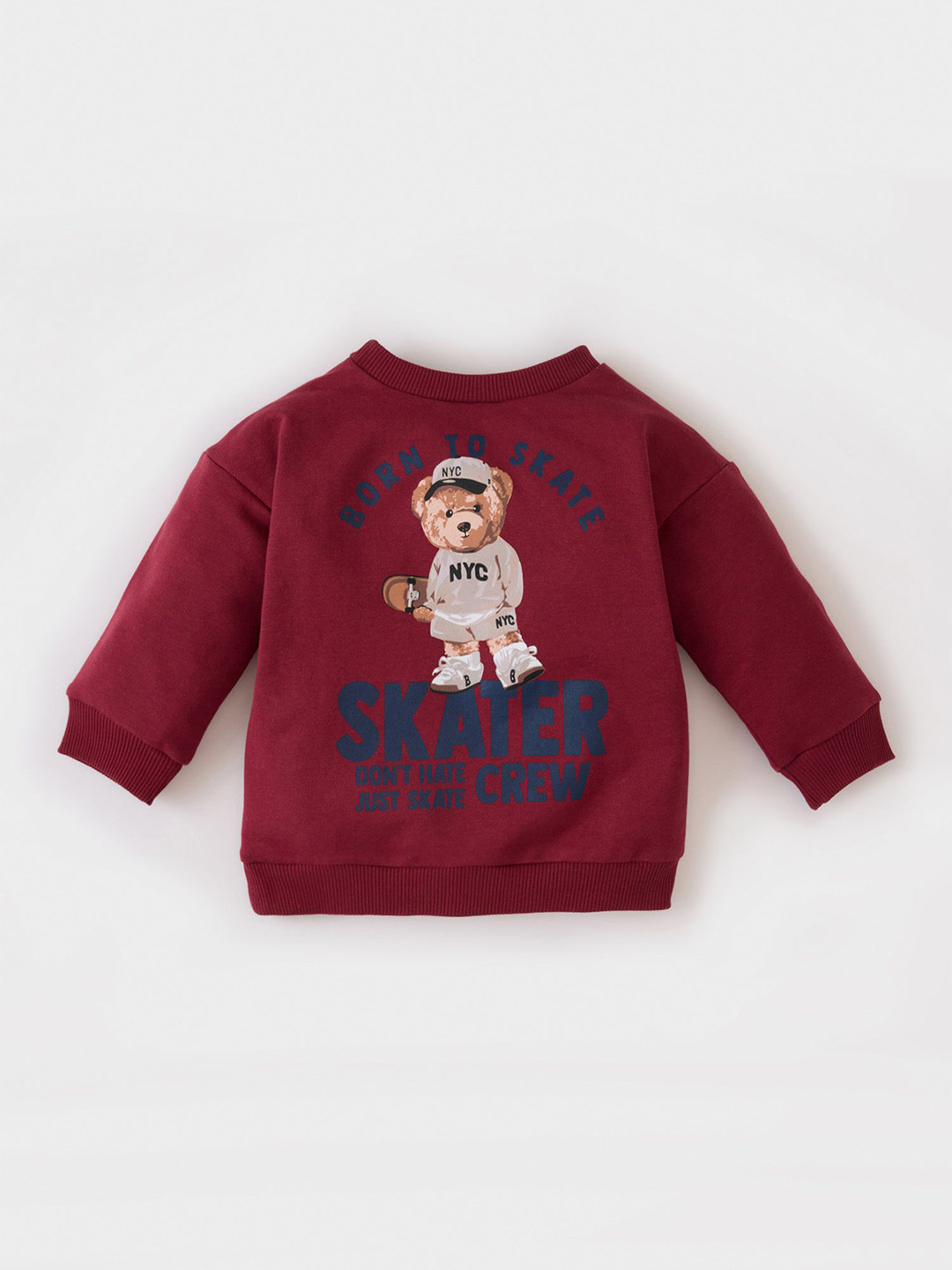 

DeFacto Boys Printed Round Neck Pullover Sweater, Maroon