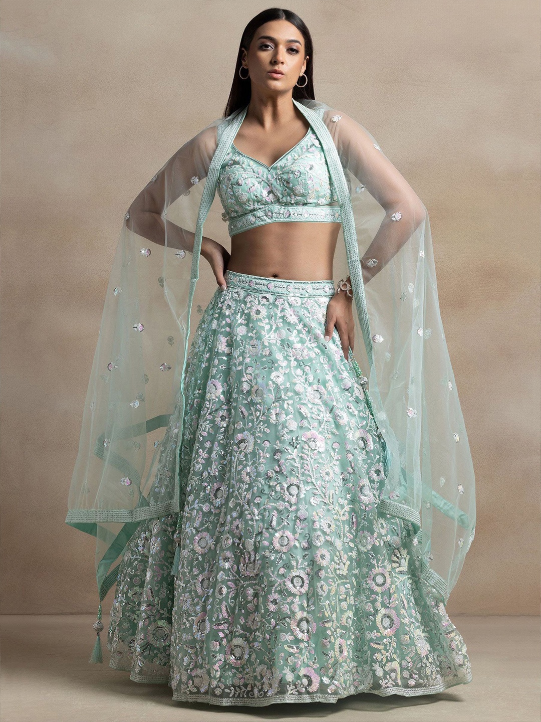 

FABPIXEL Embroidered Sequinned Semi-Stitched Lehenga & Unstitched Blouse With Dupatta, Blue