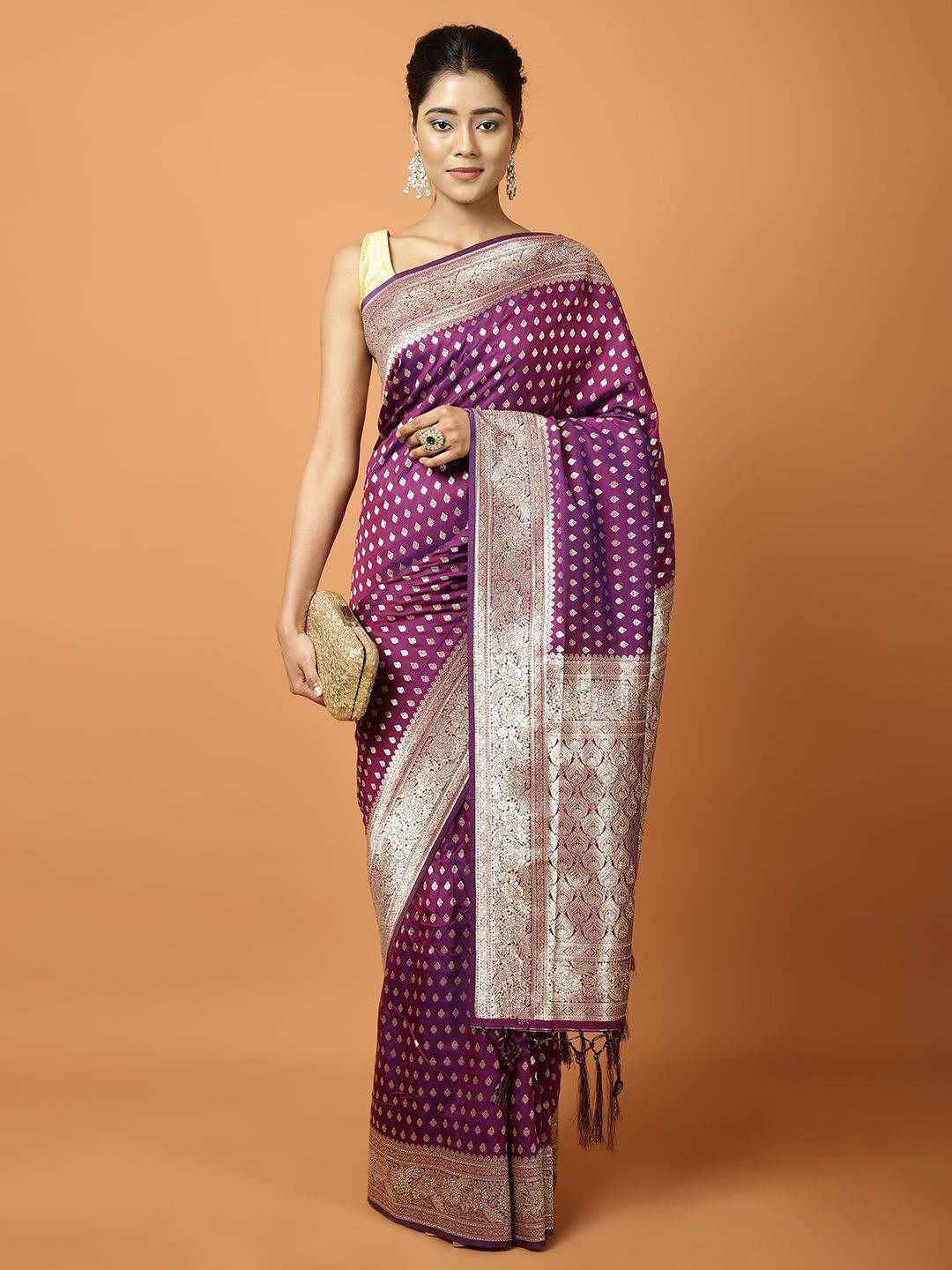 

Meena Bazaar Woven Design Zari Art Silk Banarasi Saree, Purple