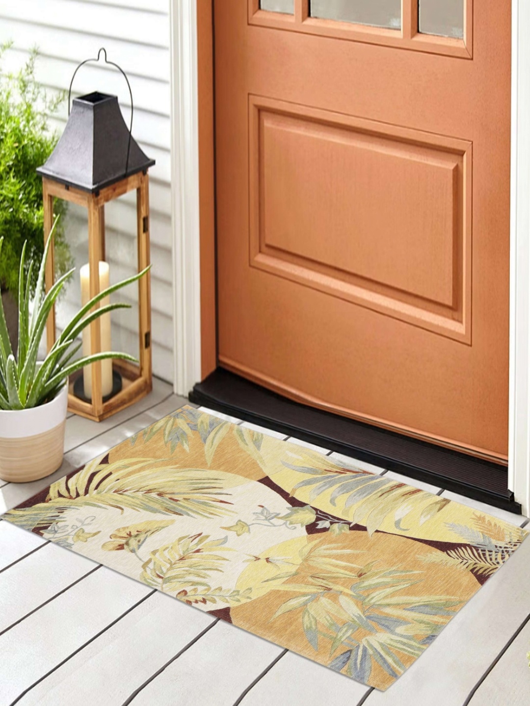 

Aura Yellow & Grey Leaves Printed Anti Skid Doormat