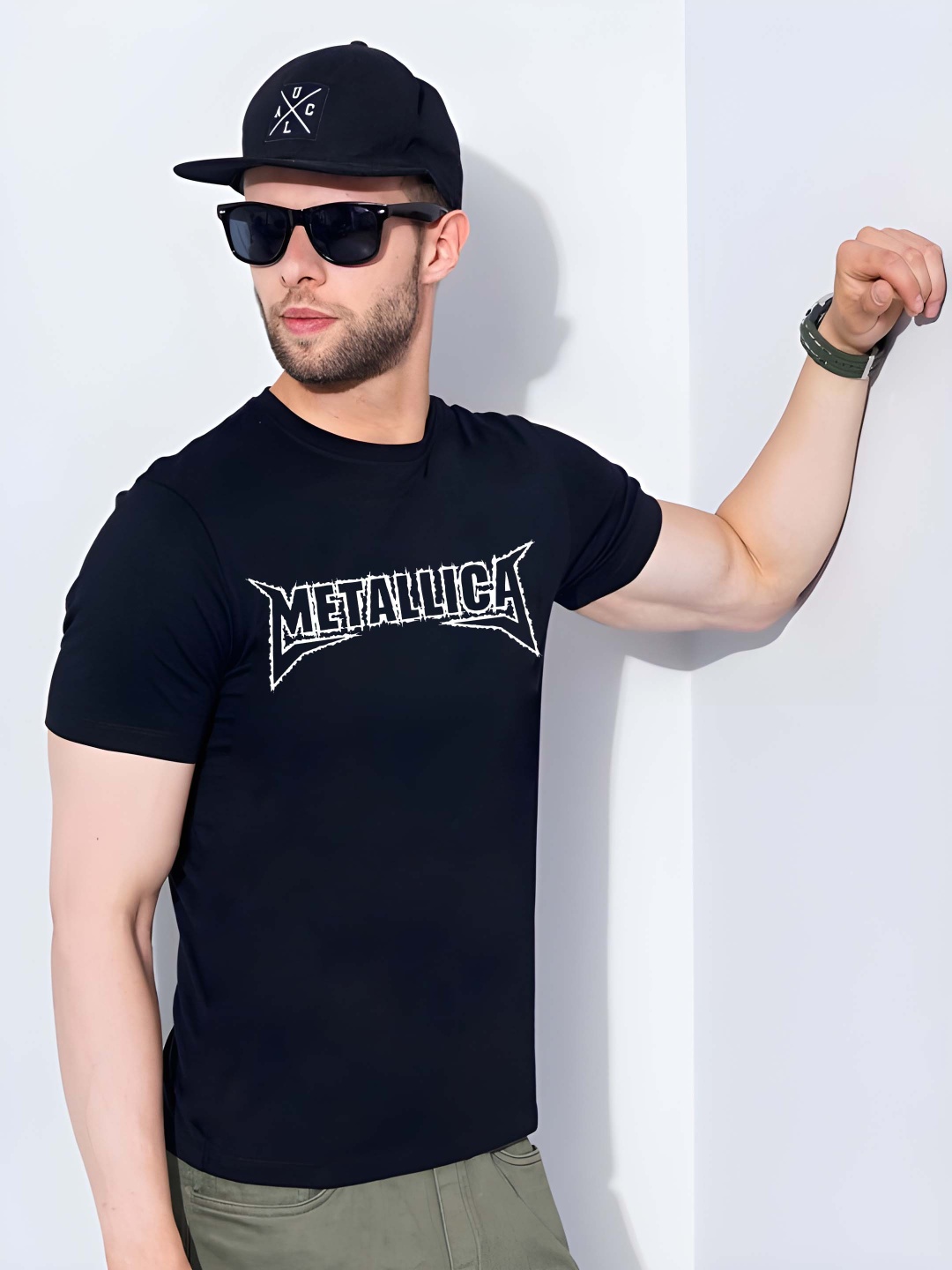 

Krimmple Men Graphic Printed Round Neck Cotton T-shirt, Black