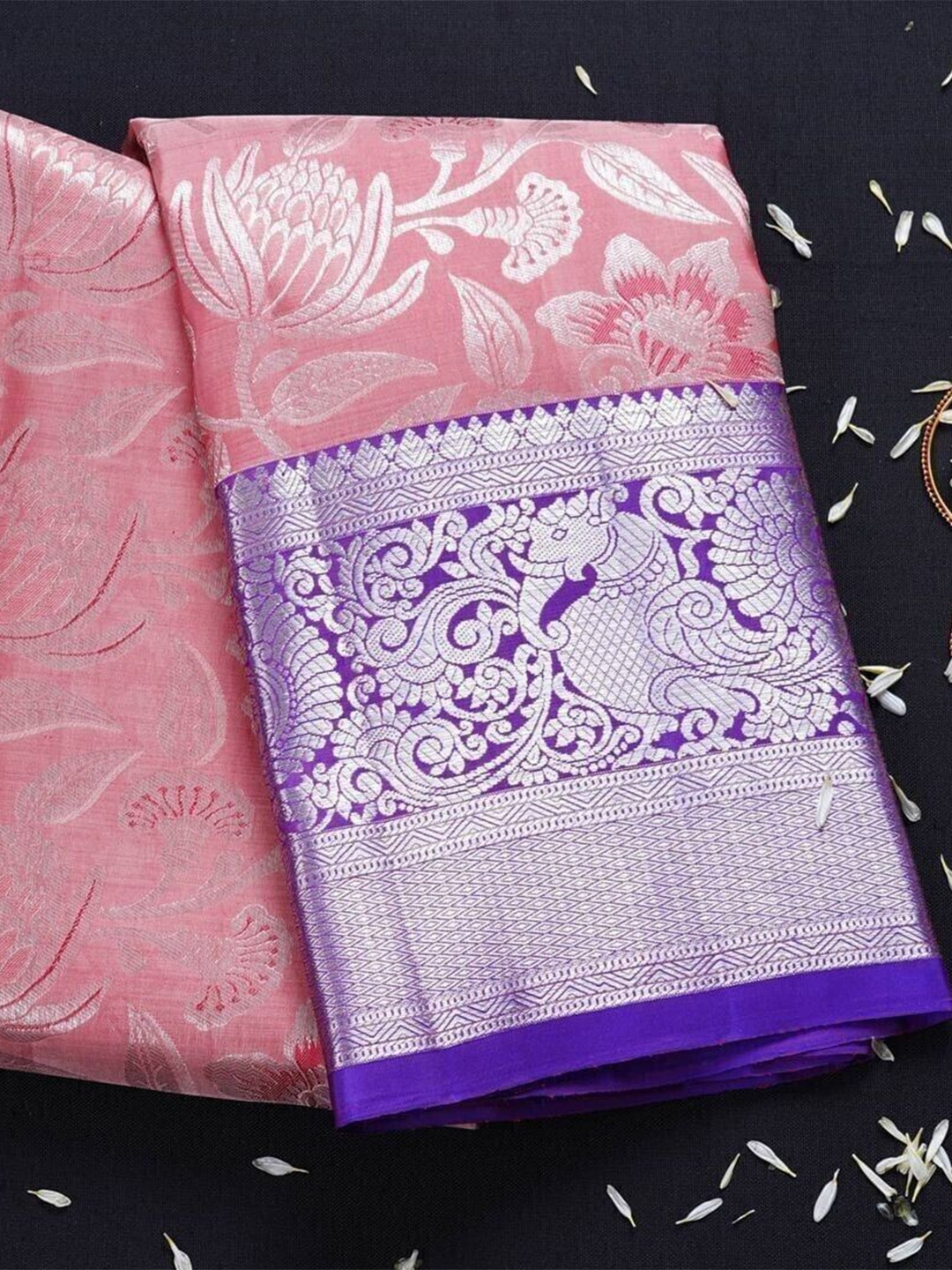 

bansari textiles Woven Design Zari Kota Saree, Pink