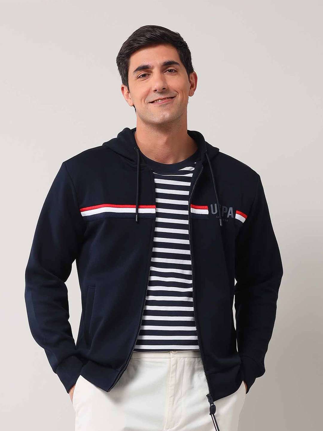 

U.S. Polo Assn. Men Striped Hooded Sweatshirt, Blue