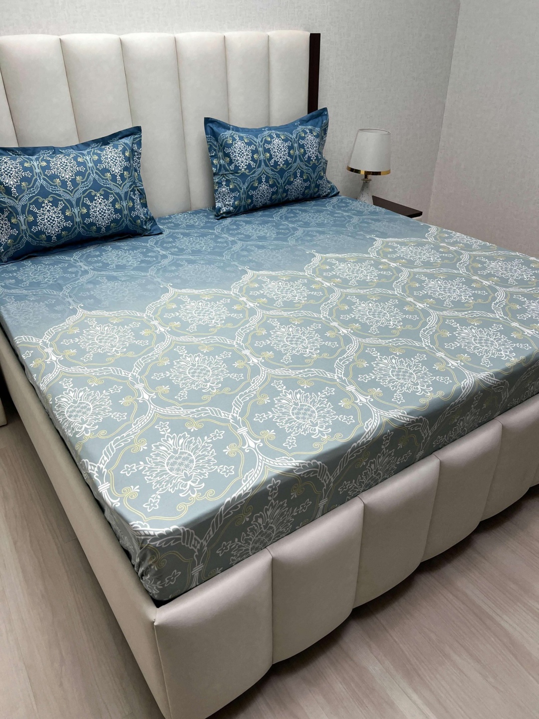 

Pure Decor Blue & Grey Ethnic Motifs Printed 330 TC King Bedsheet Set 2.74m x 2.74m