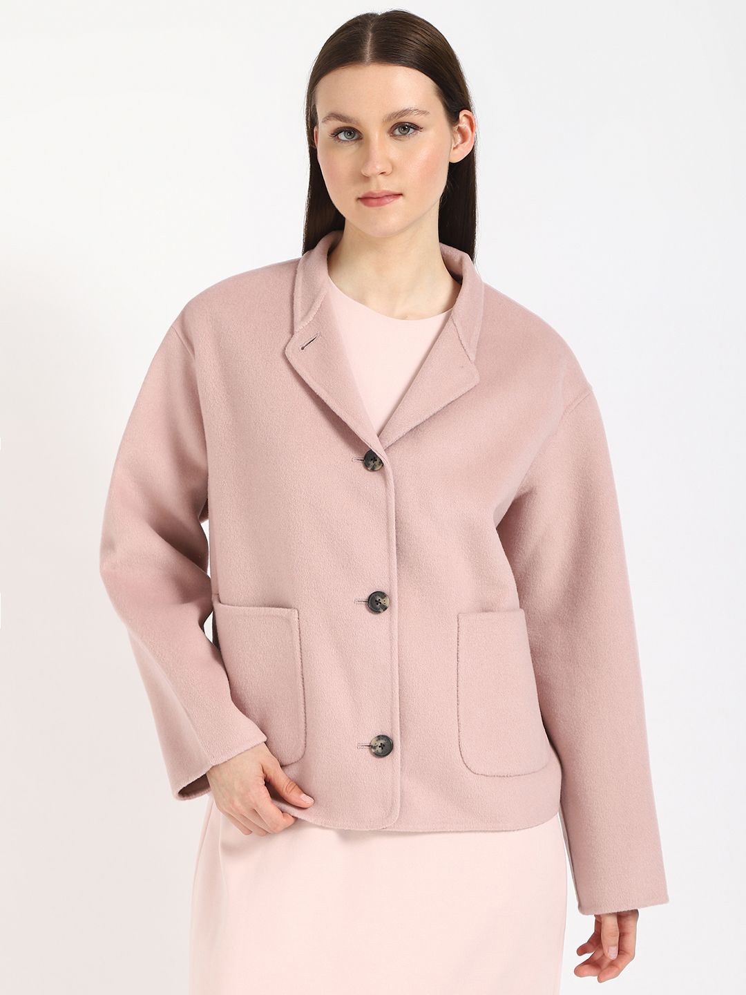 

Tommy Hilfiger Women Lapel Collar Solid Woollen Casual Tailored Jacket, Pink