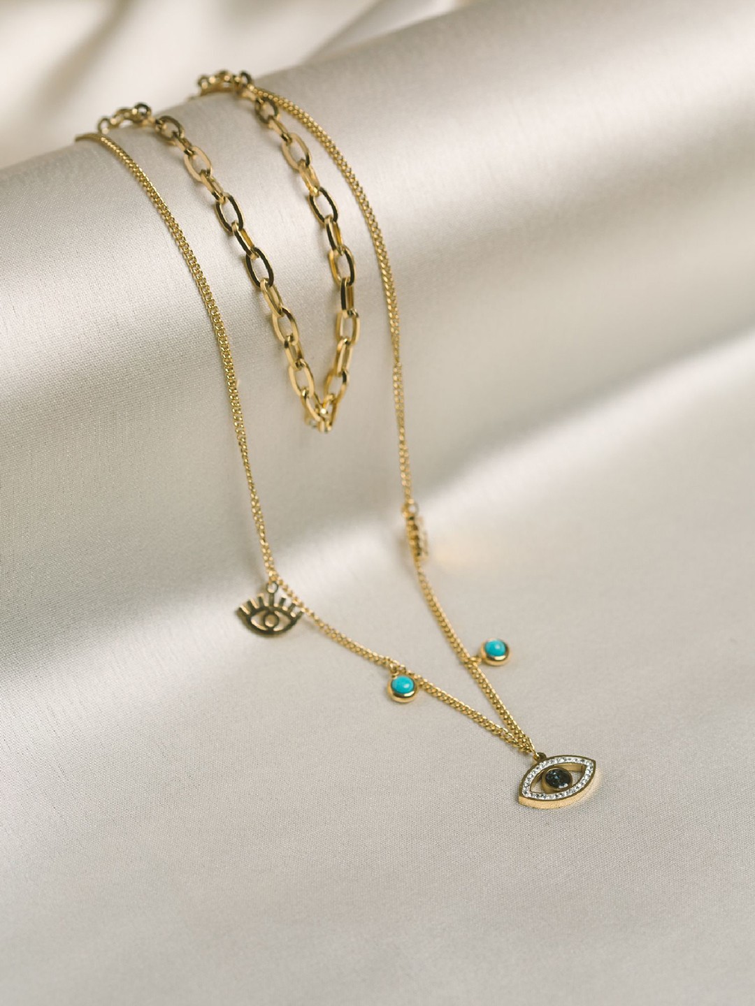 

ARTKLIM Gold-Plated Artificial Stones Studded Oval Shaped Pendants Necklace
