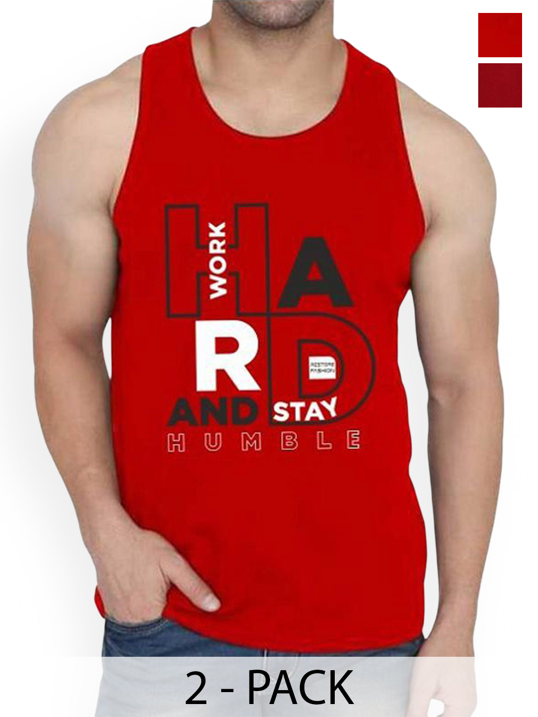 

WOOSTRO Men Pack Of 2 Printed Odour-Free Innerwear Gym Vests, Maroon