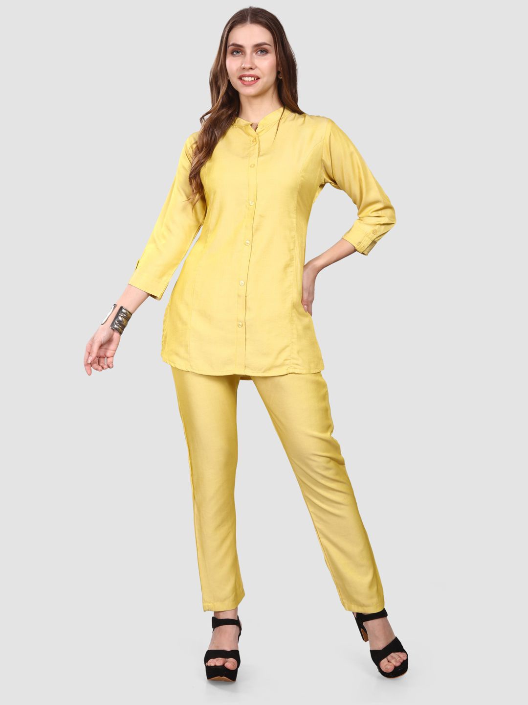 

SK Creation Mandarin Collar Shirt & Trousers Co-Ords, Yellow