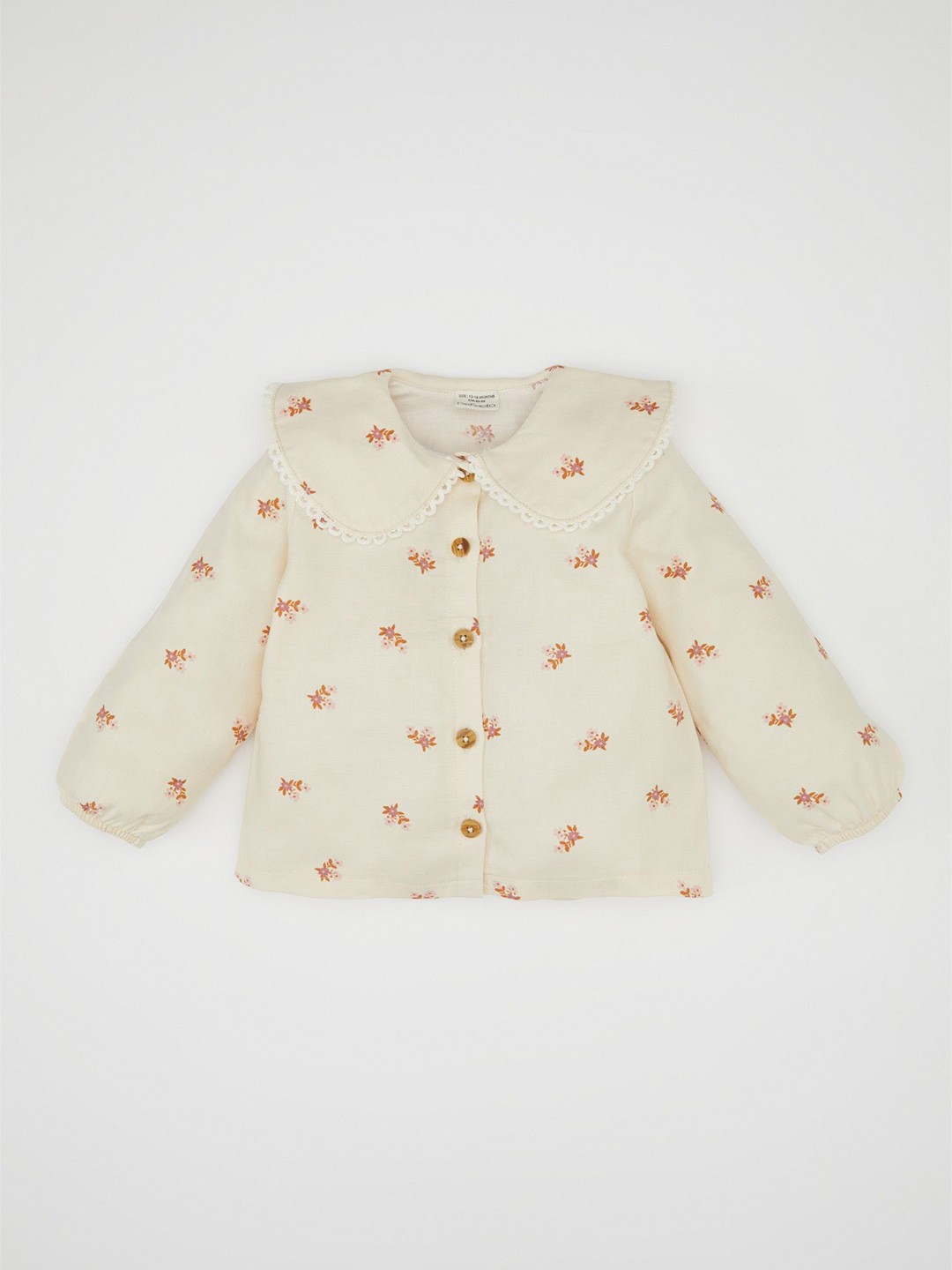 

DeFacto Girls Spread Collar Floral Printed Cotton Casual Shirt, Beige