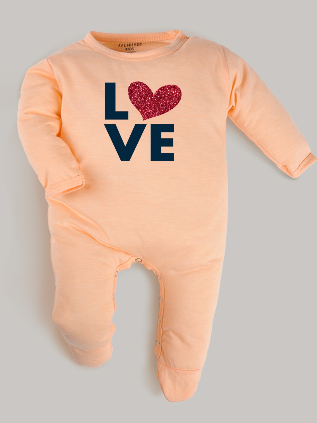 

FFLIRTYGO Infants Kids Valentine day Printed Pure Cotton Sleepsuit, Peach