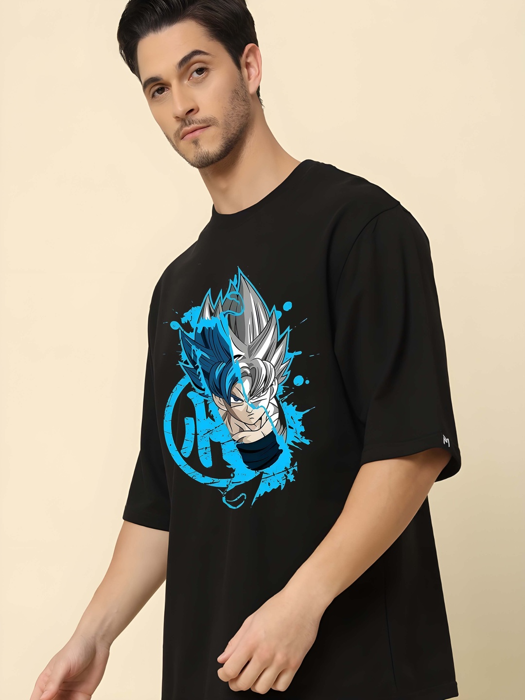 

Krimmple Men Drop-Shoulder Sleeves Pure Cotton T-shirt, Black