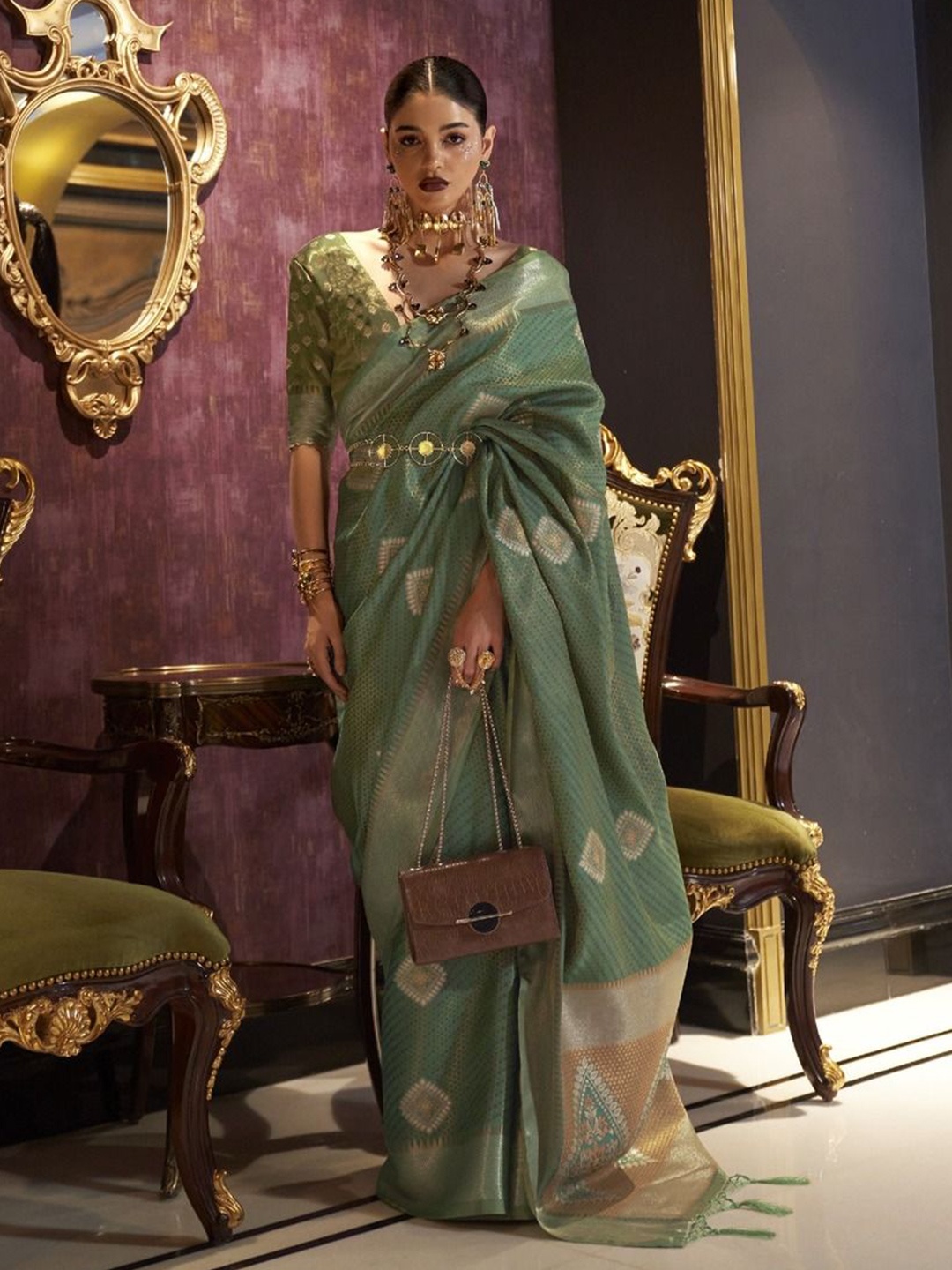 

Anouk Woven Design Zari Banarasi Saree, Green