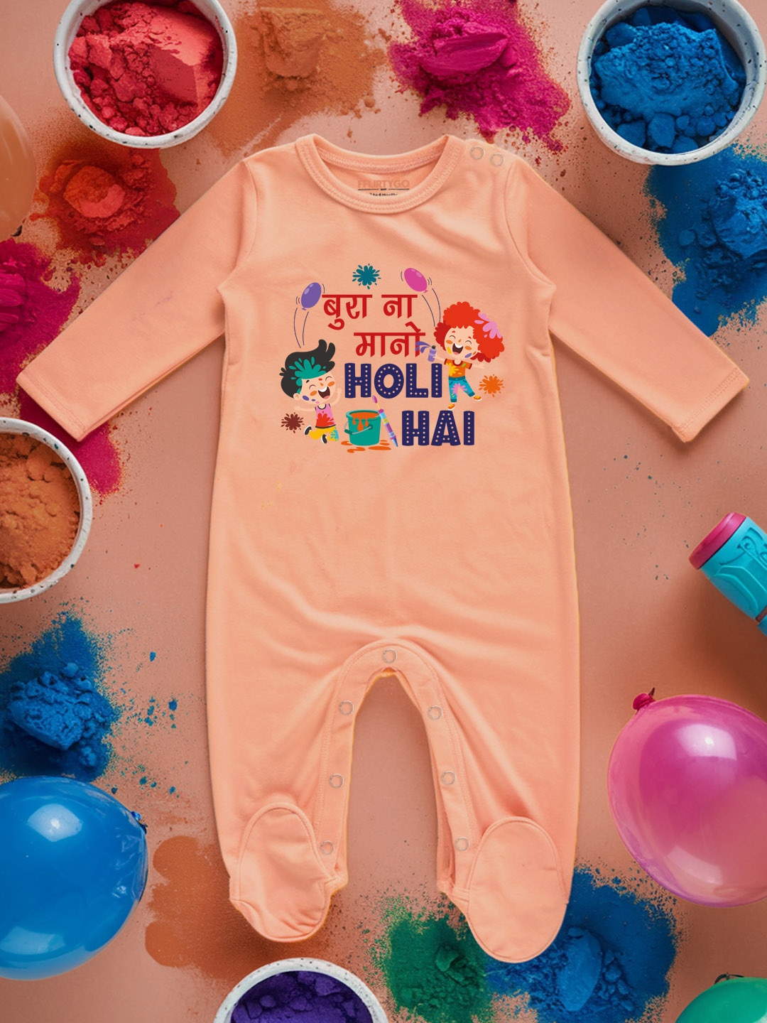 

FFLIRTYGO Infants Holi Printed Cotton Sleepsuit, Peach