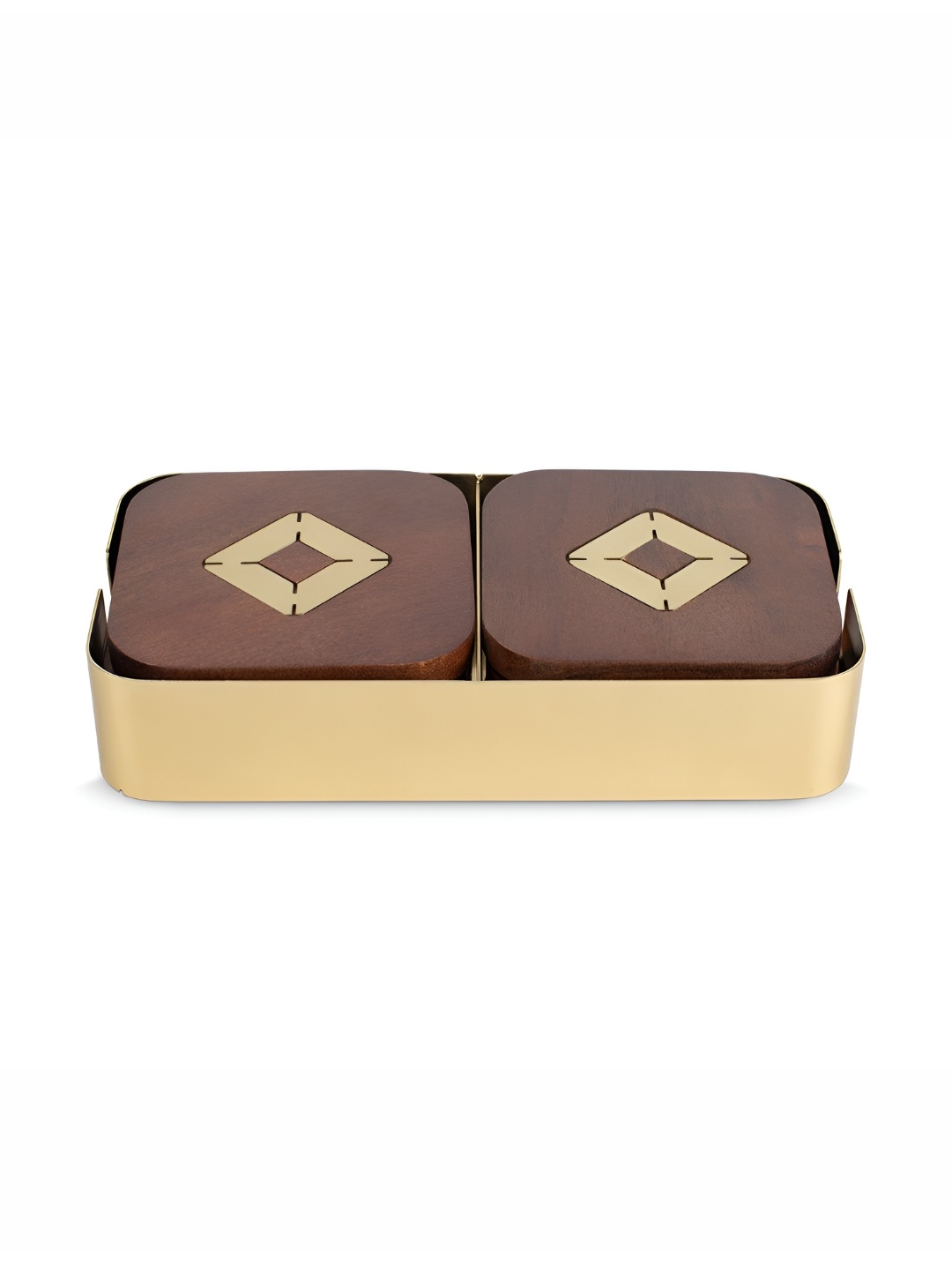 

IAAH Gold-Toned & Brown 6 Pieces Calian Wooden Tea Coaster Set with Tray