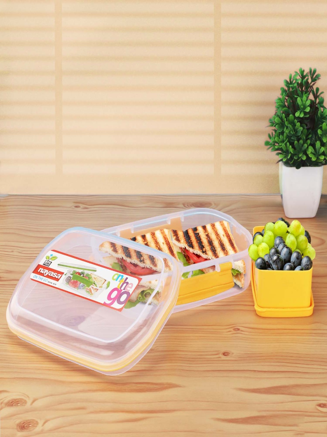 

Nayasa Yellow On The Go Plastic Airtight Leakproof Lunchbox 650 ML