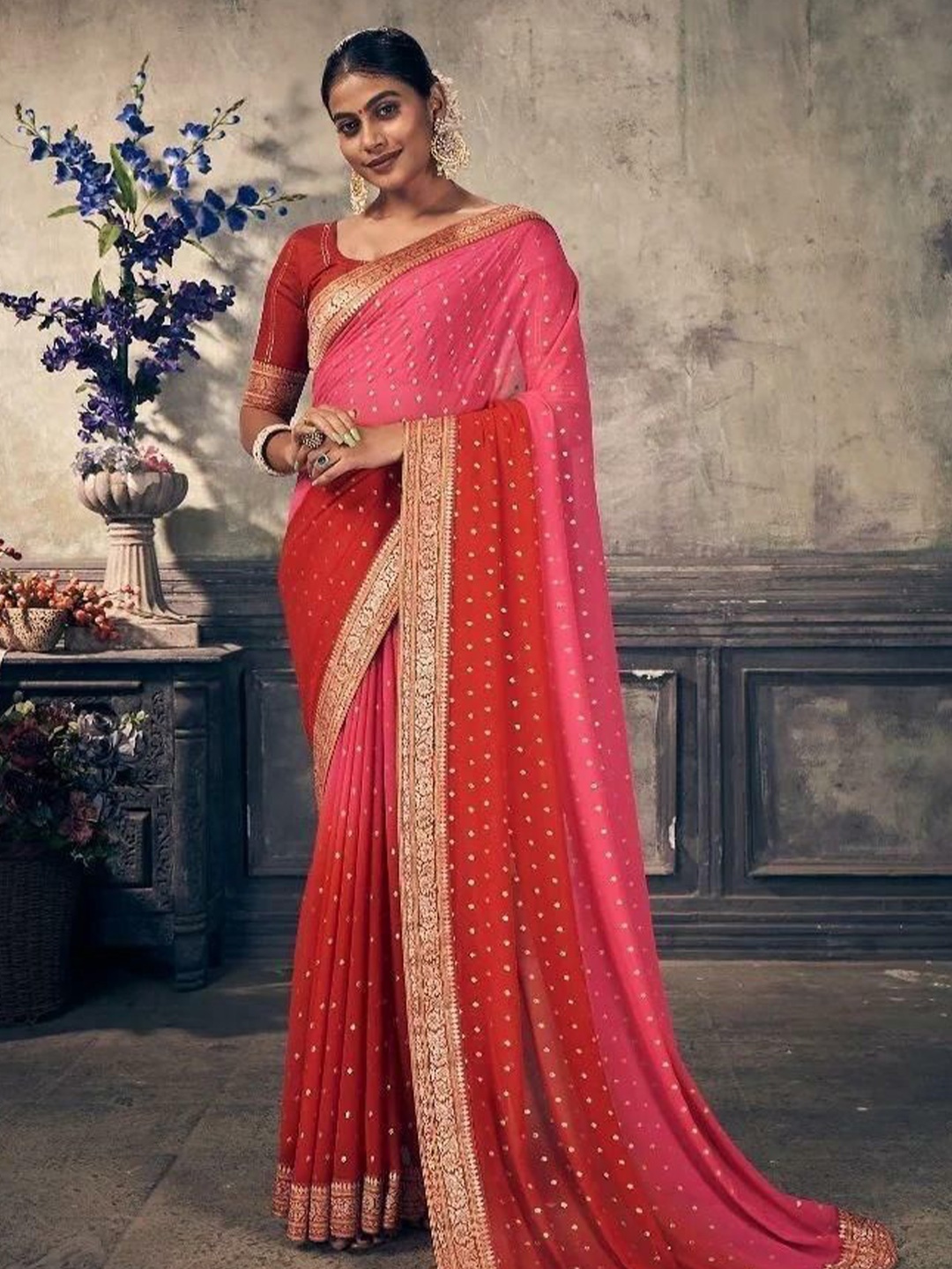 

bansari textiles Woven Design Zari Saree, Pink