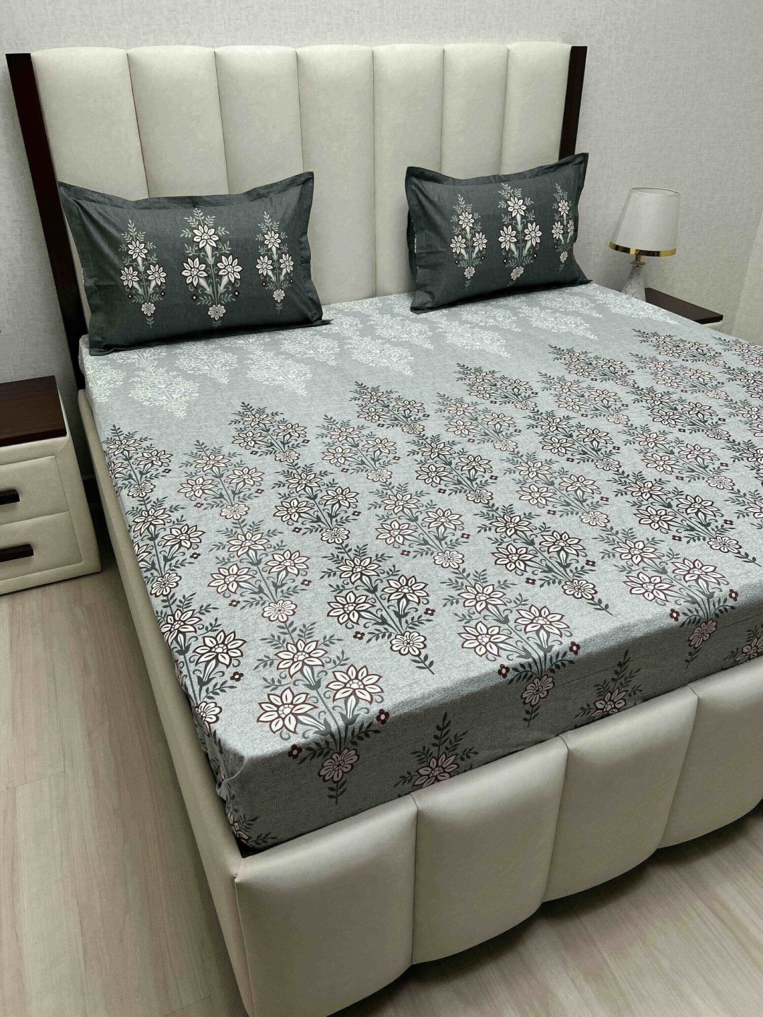 

Pure Decor Cotton King Size Double Bed Bedsheet With 2 Pillow Covers 2.74m X 2.74m, Grey