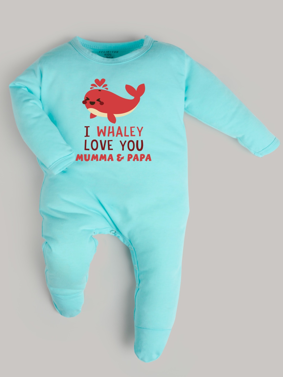 

FFLIRTYGO Infants Valentine Day Printed Cotton Sleepsuit, Turquoise blue