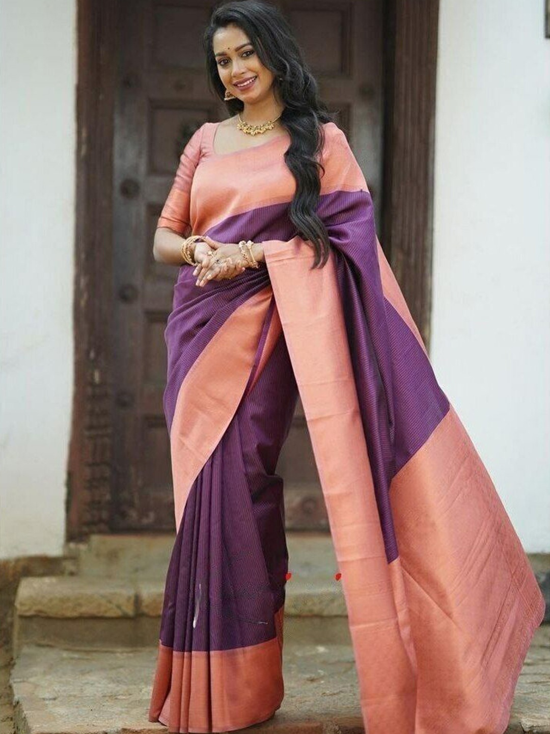 

bansari textiles Woven Design Zari Kanjeevaram Saree, Purple