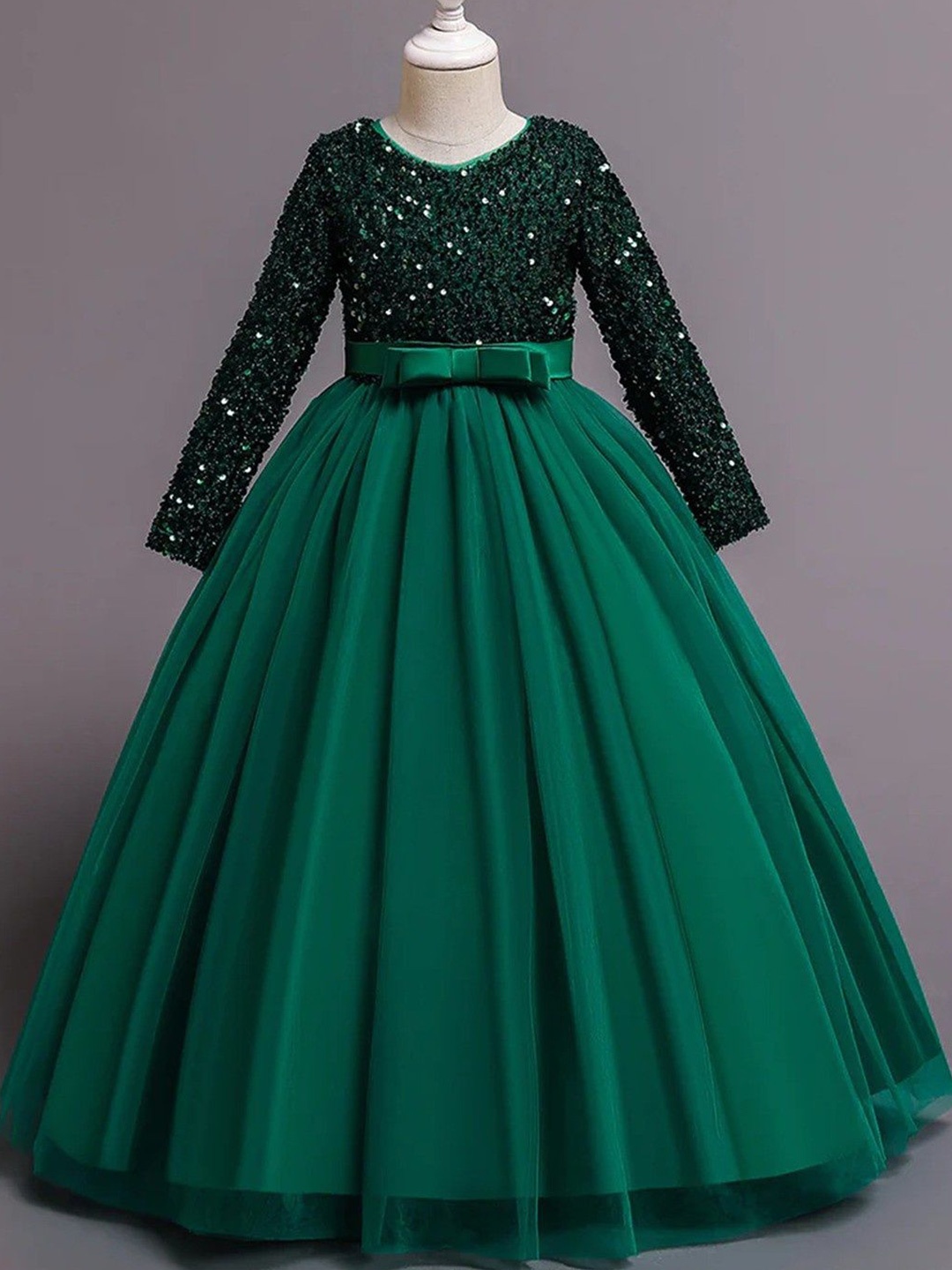 

BAESD Girls Sequined Round Neck Gown, Green