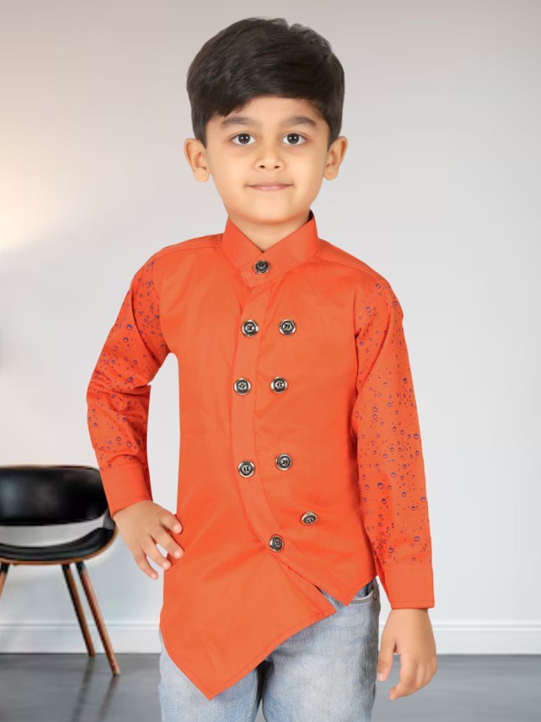 

BAESD Boys Classic Fit Band Collar Solid Cotton Casual Shirt, Orange